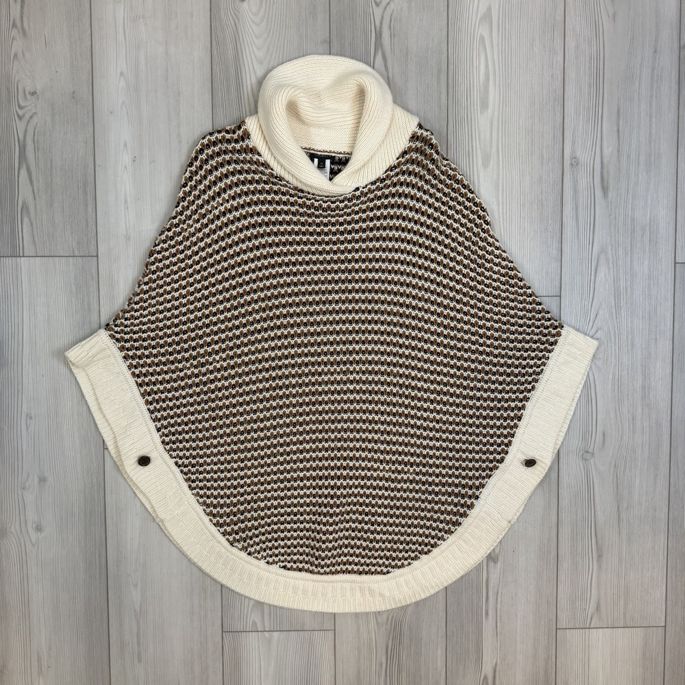 Talbots Lambswool‎ Blend Poncho Cream Cowl Neck Tweed Cape Sweater Shawl Medium